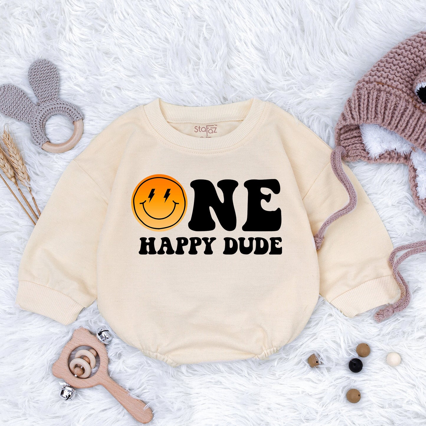 One Happy Dude 1st Birthday Romper Smiley Face Outfit Cool Baby Boy Clothes Family Matching First Birthday Party Gift
