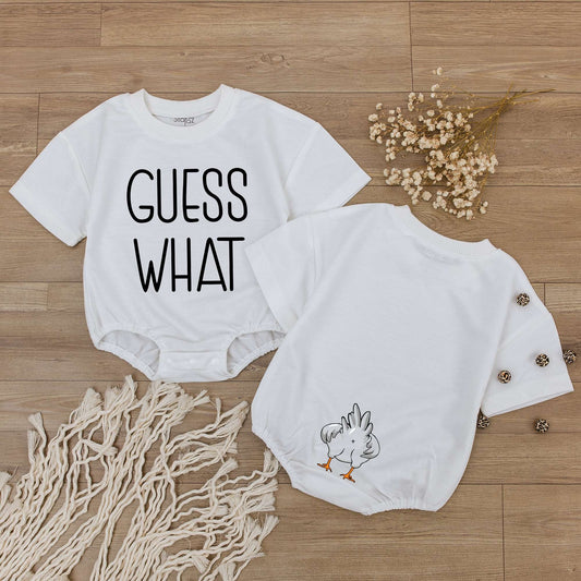 Guess What Chicken Butt Baby Romper Funny Baby Bodysuit Baby Shower Gift Gender Neutral Gift Rae Dunn Double Sided