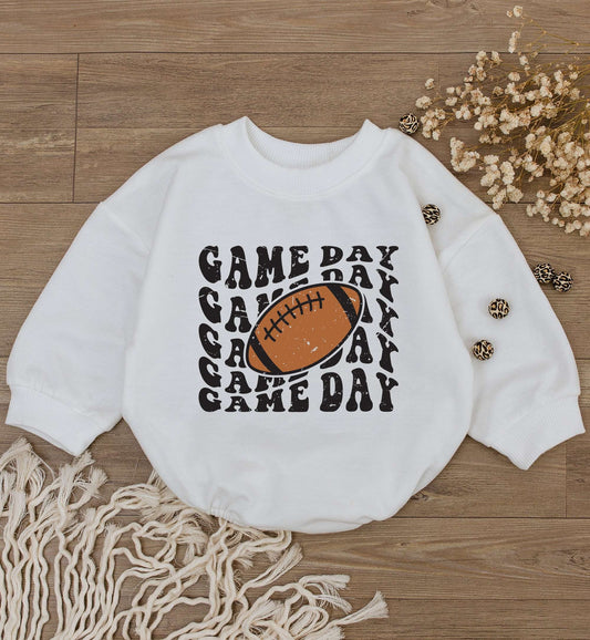 Retro Game Day Baby Romper Cute Newborn Football Outfit Toddler One Piece Jumpsuit Sport Gift