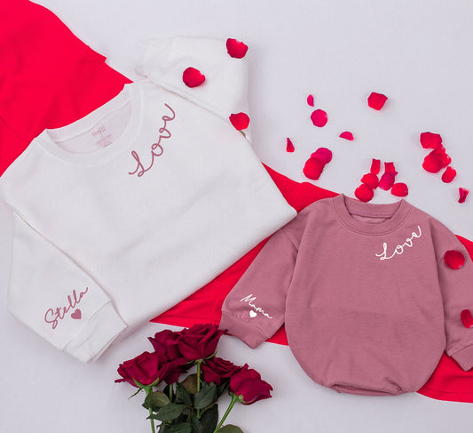 Personalized Valentine's Matching Sweatshirts, Name on Wrist, Mommy and Me, Cute Love Gifts
