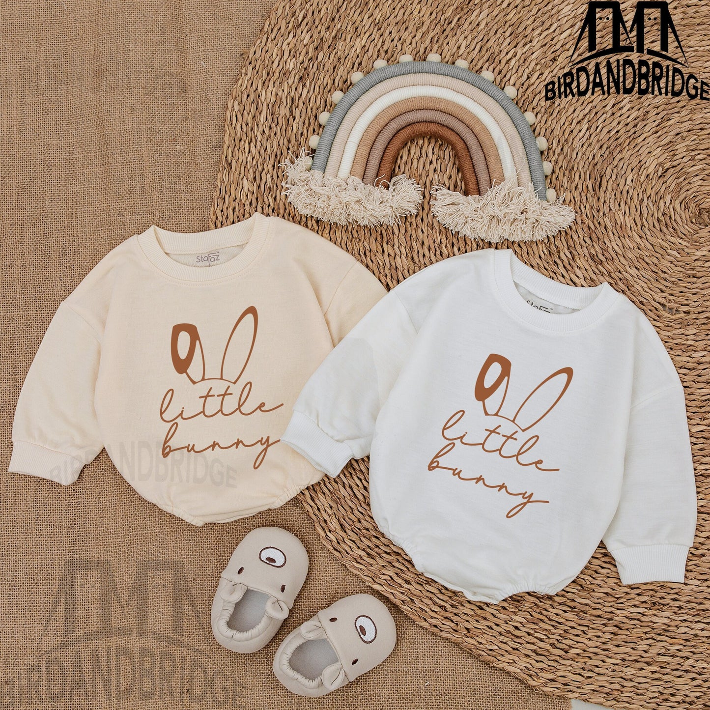 Little Bunny Easter Baby Outfit - Soft Brown Sweatshirt Romper for Newborn Boy or Girl - Cute Whimsical Infant Bodysuit Clothes, Shower Gift Idea (138 chars)