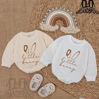 Little Bunny Easter Baby Outfit - Soft Brown Sweatshirt Romper for Newborn Boy or Girl - Cute Whimsical Infant Bodysuit Clothes, Shower Gift Idea (138 chars)