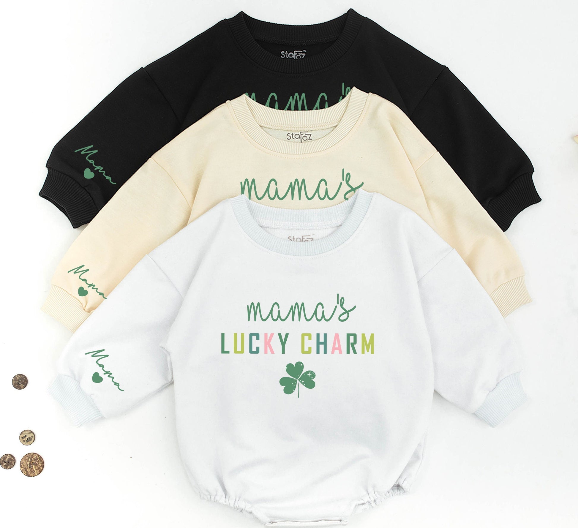 Personalized Retro Mama and Me Lucky Charm Matching Sweatshirt and Baby Romper Set for Mom Daughter Family Outfit Gift Idea Comfortable