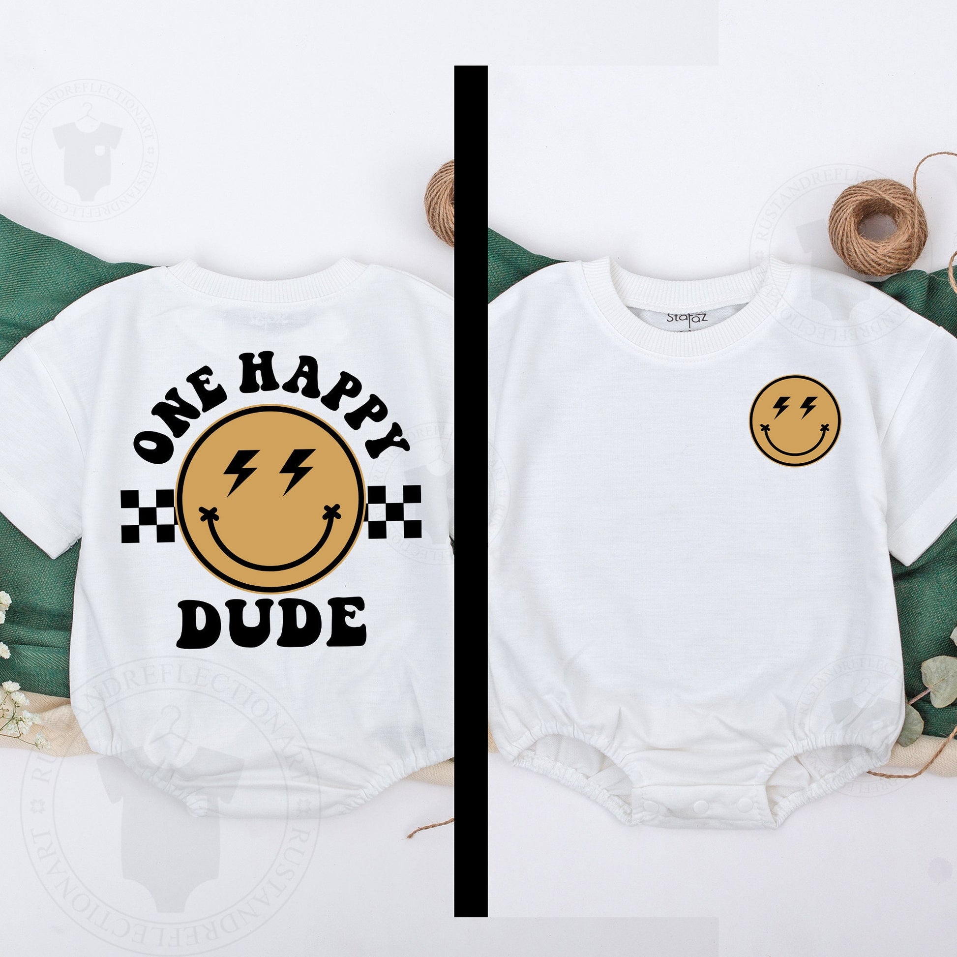 Matching First Birthday Outfit: Happy Dude Romper & Family Shirts