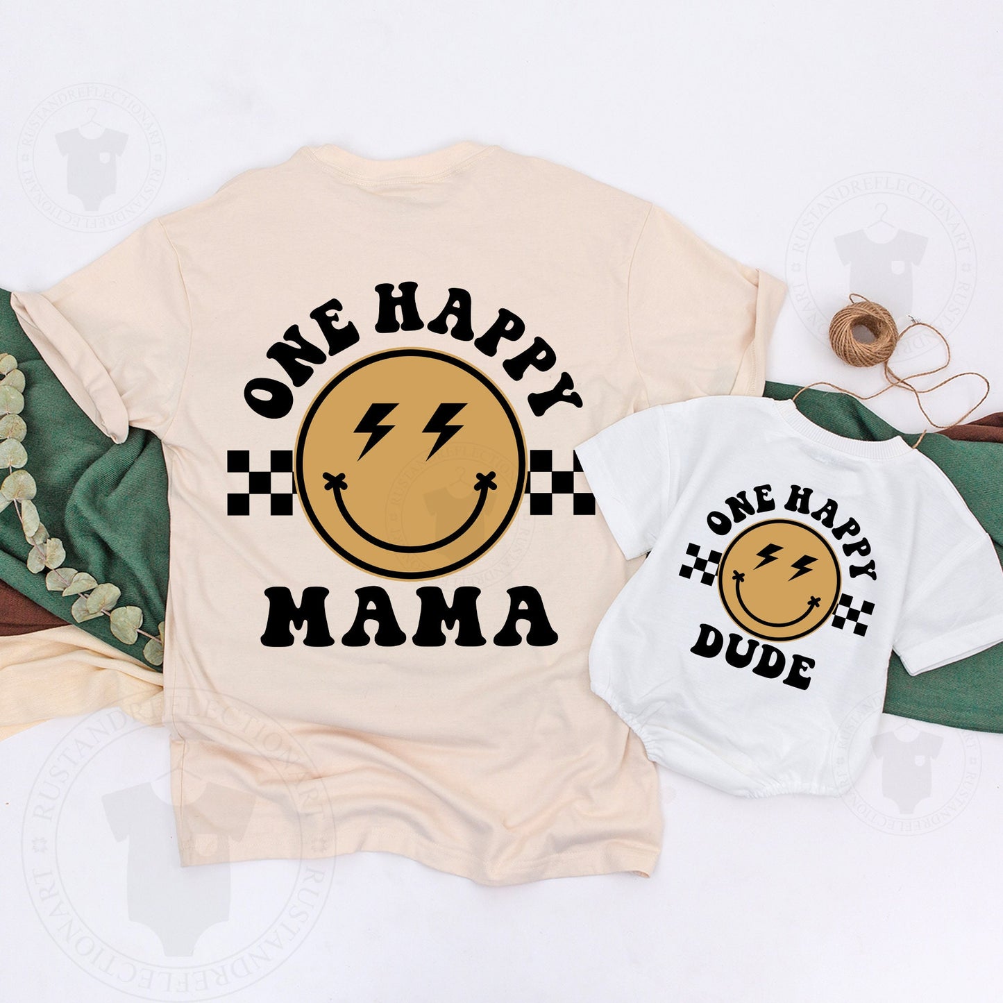 Matching First Birthday Outfit: Happy Dude Romper & Family Shirts