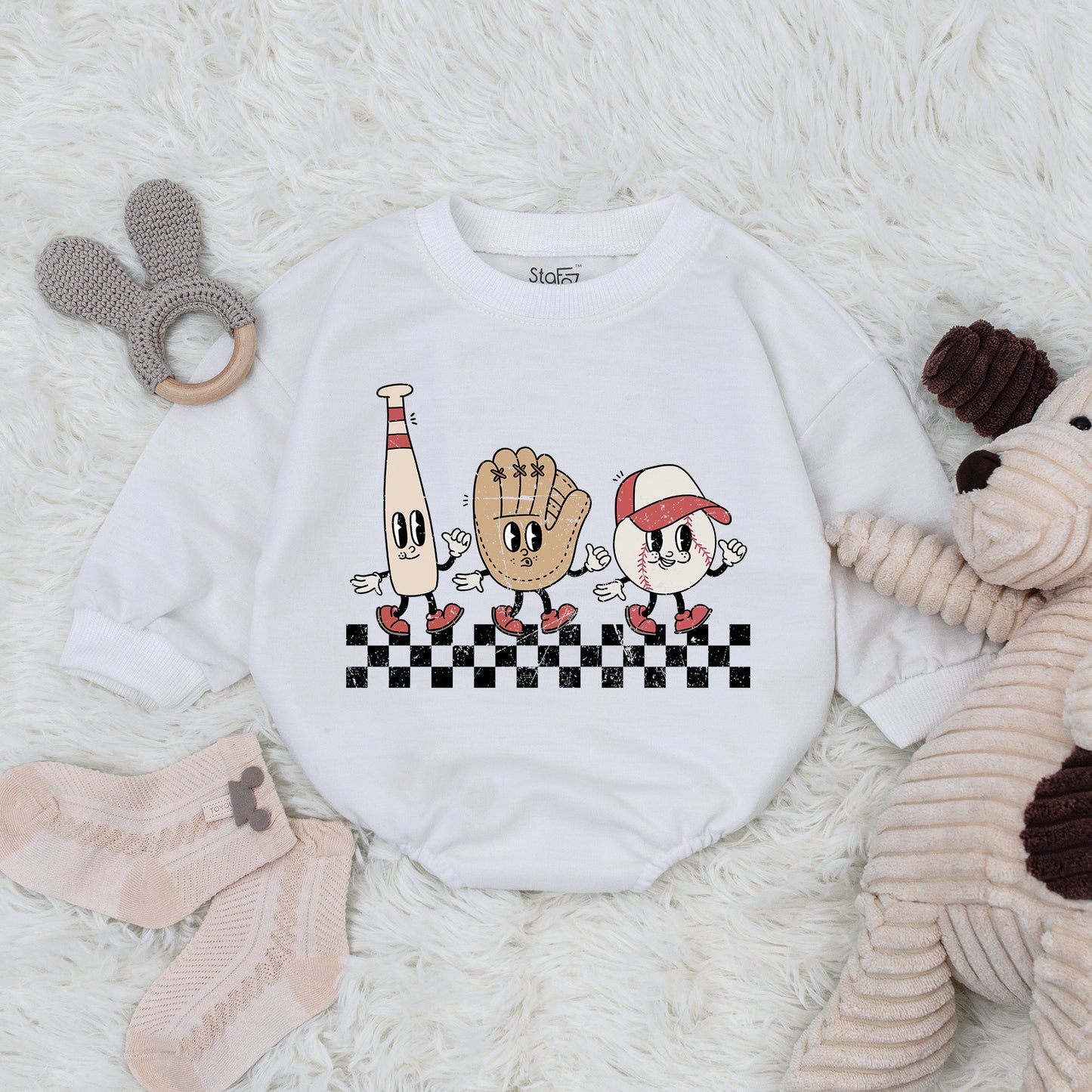 Retro Baseball Baby Sweater - Cute Game Day Toddler Shirt Romper