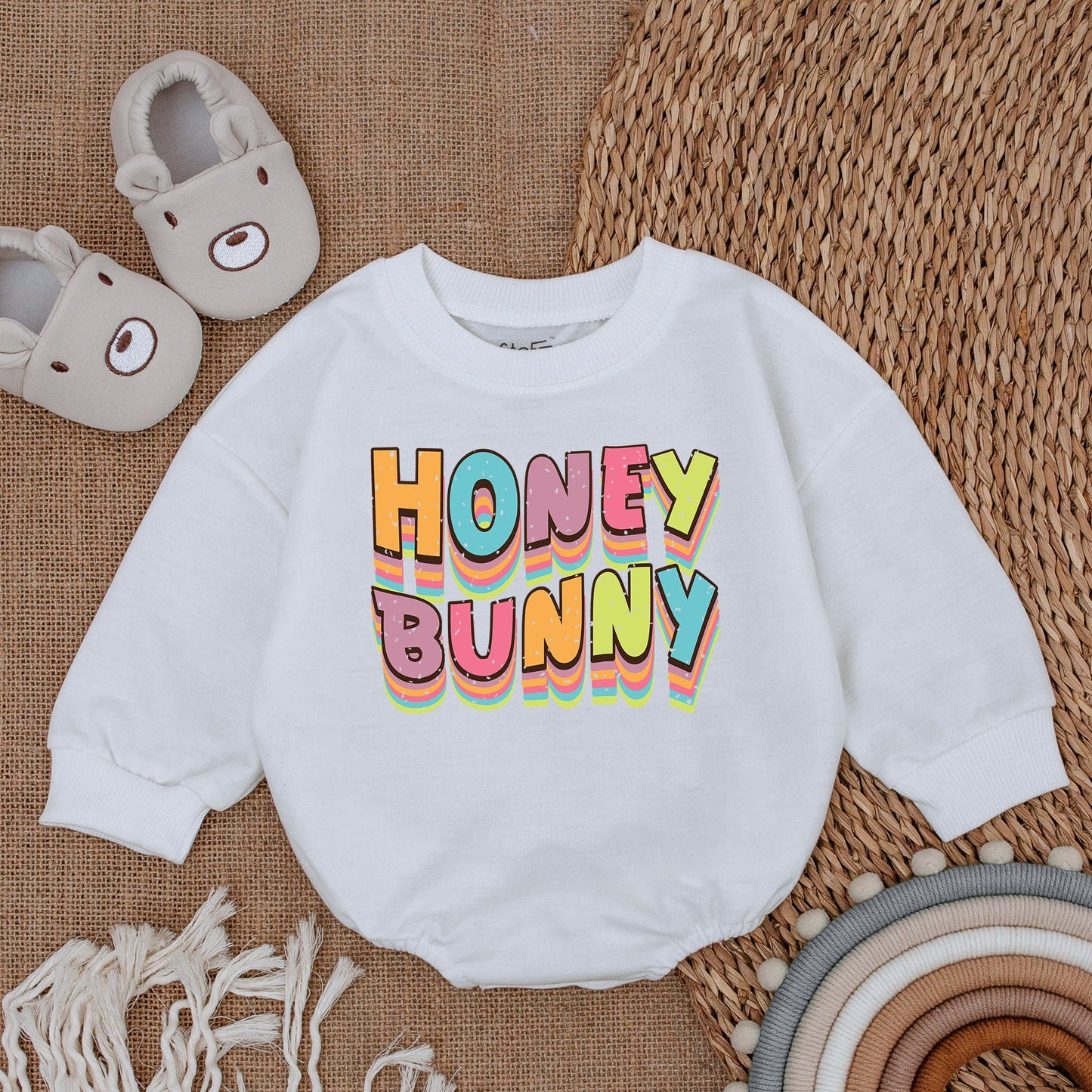 Honey Bunny Baby Boy Easter Day Outfit Sweatshirt Bubble Romper Newborn Baby Clothes Adorable Spring Bodysuit Gift for First Easter Celebration