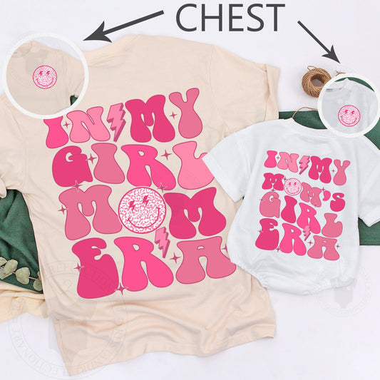 Matching Mom Daughter Smiley Face Retro Boho T-Shirts Mama Mini "In My Mom's Girl Era" Toddler Tee Soft Cotton Birthday Gift
