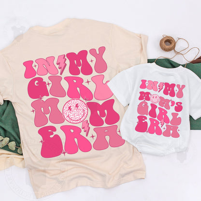 Matching Mom Daughter Smiley Face Retro Boho T-Shirts Mama Mini "In My Mom's Girl Era" Toddler Tee Soft Cotton Birthday Gift