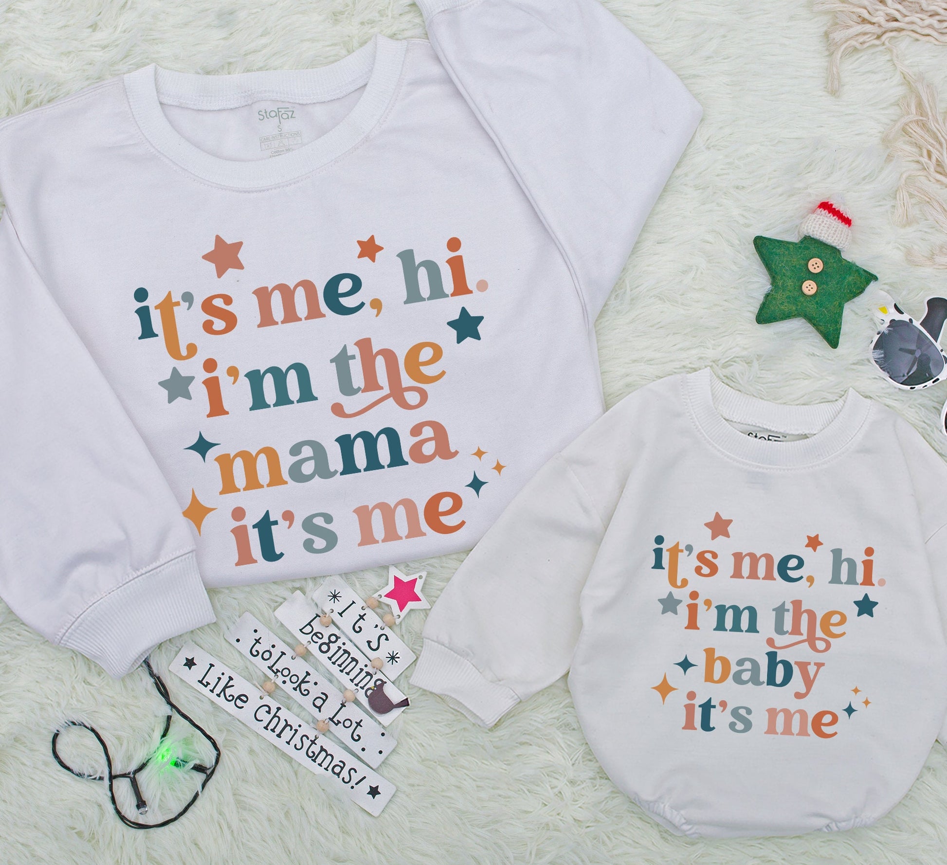Matching Mama Baby It's Me Hi I'm The Baby Retro Sweatshirt Romper Set Funny Newborn Toddler Kids Outfit Groovy Vintage Neutral Gift