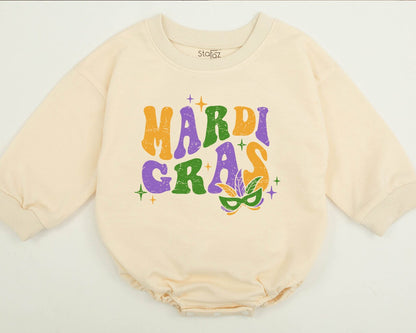 Retro Mardi Gras Sweatshirt Parade Crew Sweater Baby Toddler Kids Mama and Mini Matching Celebration Outfit Louisiana Party Gift