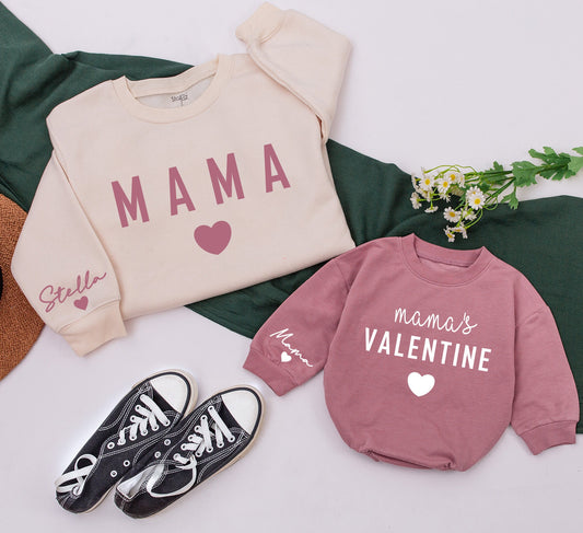 Matching Mama & Mini Valentine's Day Sweatshirts, Retro Hearts Design, Mom & Daughter Gift, Baby Romper Option, Family Outfit