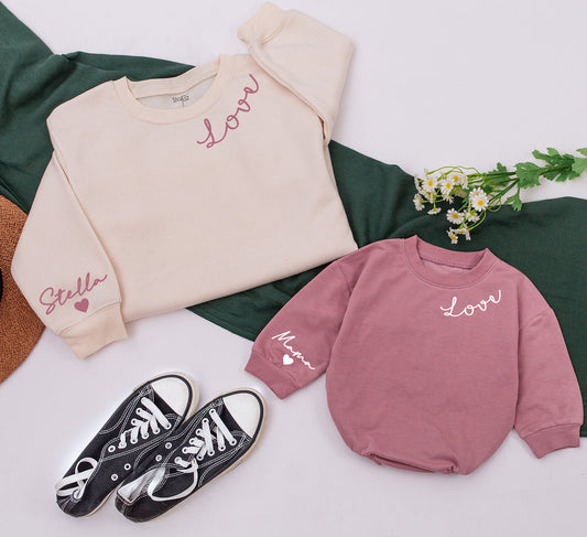 Personalized Valentine's Matching Sweatshirts, Name on Wrist, Mommy and Me, Cute Love Gifts