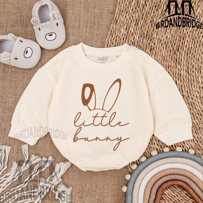Little Bunny Easter Baby Outfit - Soft Brown Sweatshirt Romper for Newborn Boy or Girl - Cute Whimsical Infant Bodysuit Clothes, Shower Gift Idea (138 chars)