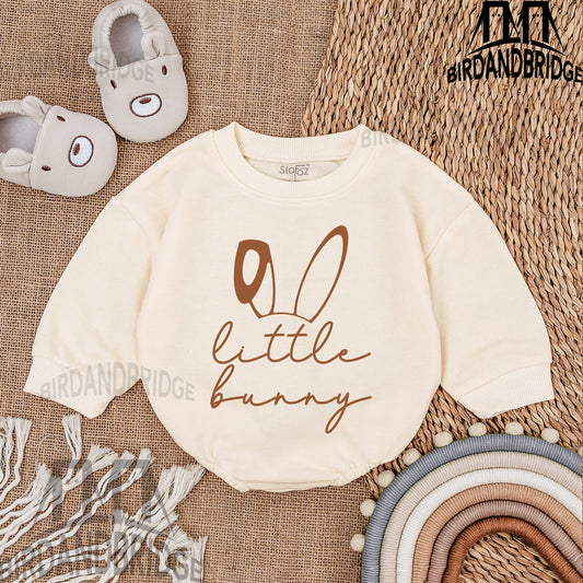 Little Bunny Easter Baby Outfit - Soft Brown Sweatshirt Romper for Newborn Boy or Girl - Cute Whimsical Infant Bodysuit Clothes, Shower Gift Idea (138 chars)
