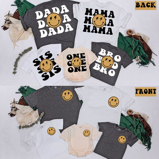 One Happy Dude Birthday Outfit Smiling Face Mama Dada Baby Bodysuit Retro Yellow Black Lightning Eye Design First Birthday Celebration Soft Cotton