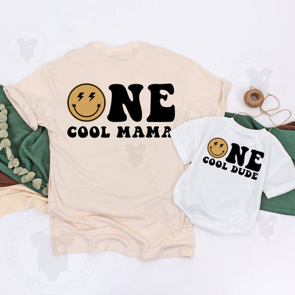 One Cool Dude 1st Birthday Shirts with Smiley Face Design Matching Mommy and Me Family Outfits for Baby Boy Party Celebration