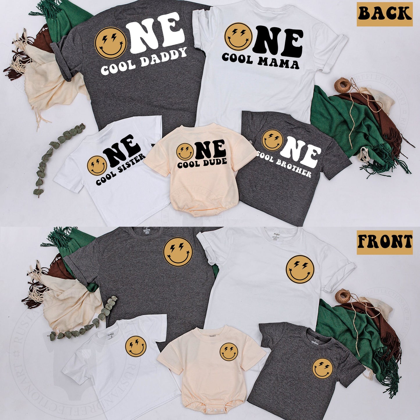 One Cool Dude 1st Birthday Shirts with Smiley Face Design Matching Mommy and Me Family Outfits for Baby Boy Party Celebration