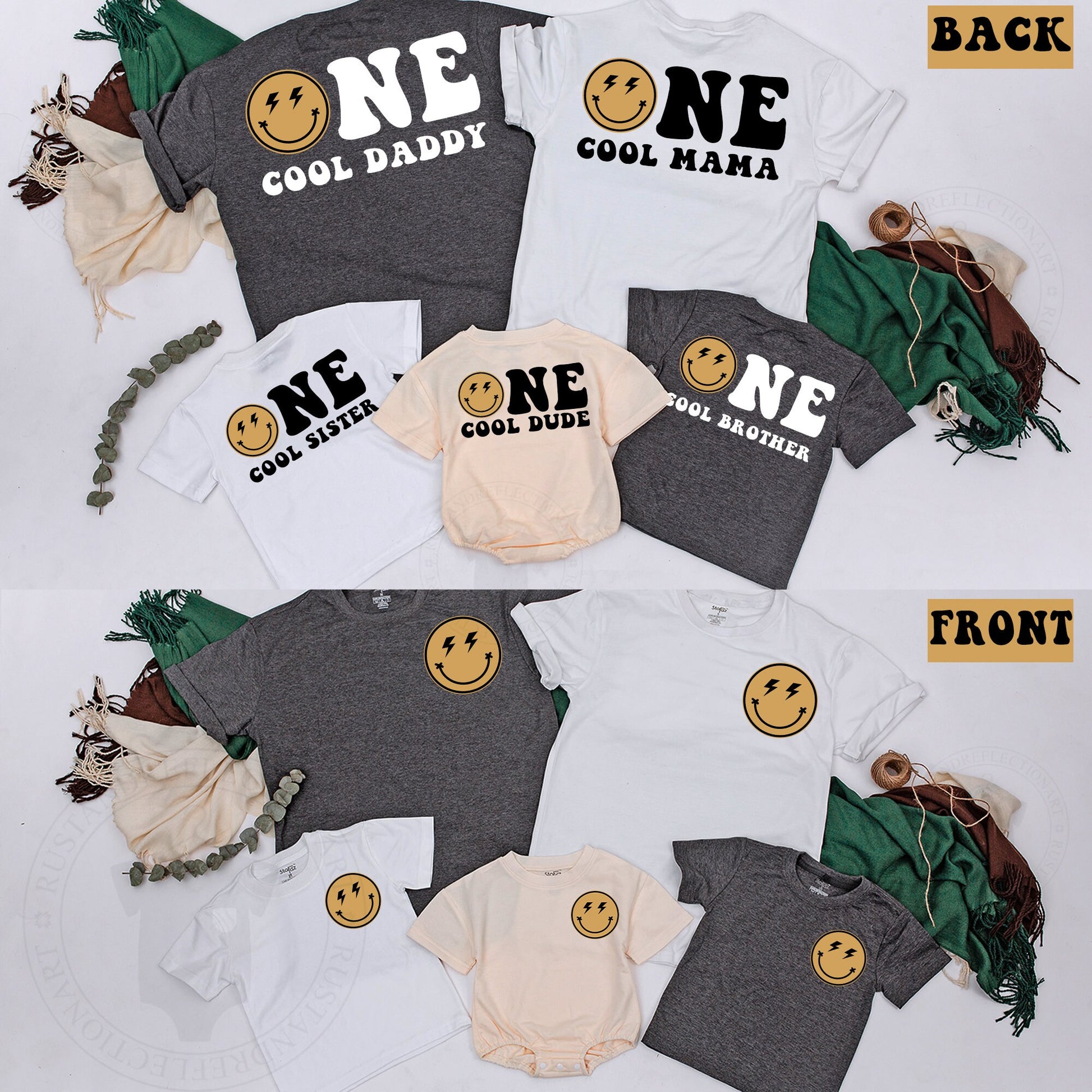 One Cool Dude 1st Birthday Shirts with Smiley Face Design Matching Mommy and Me Family Outfits for Baby Boy Party Celebration