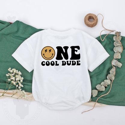 One Cool Dude 1st Birthday Shirts with Smiley Face Design Matching Mommy and Me Family Outfits for Baby Boy Party Celebration