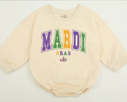 Retro Mardi Gras Romper Sweatshirt Toddler Kids, Funny Carnival Sweater, Matching Family Celebration NOLA Tee, Louisiana Gift Outfit
