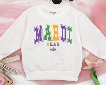 Retro Mardi Gras Romper Sweatshirt Toddler Kids, Funny Carnival Sweater, Matching Family Celebration NOLA Tee, Louisiana Gift Outfit