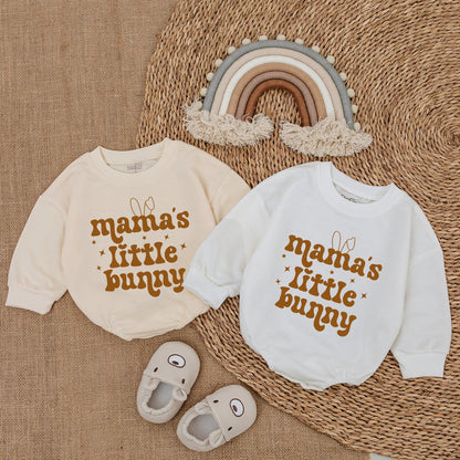 Mama's Little Bunny Easter Baby Outfit Brown Sweatshirt Romper Vintage Newborn Clothes, Cute Bunny Ears Design, Playful Holiday Baby Bodysuit Clothes (139)