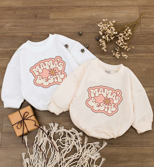 Mama's Bestie Retro Baby Girl Romper Bodysuit for Newborns & Toddlers I Love Mom Gift First Birthday Outfit Little Girl Daisy Design