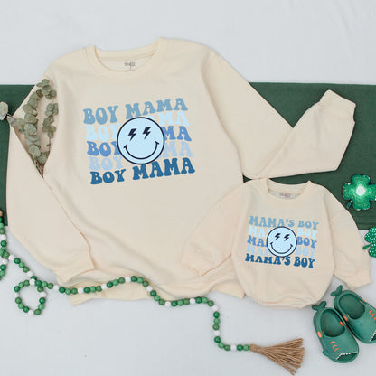Personalized Boy Mama and Mama's Boy Retro Matching Sweatshirt, Cozy Mommy and Me Pullover, Vintage Style Gift for Mom, Baby Shower Present