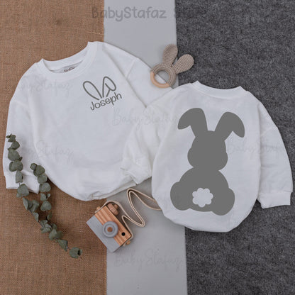 Personalized Bunny Baby Romper - Easter Outfit, Newborn Bodysuit, Baby Shower Gift, Custom Sleepsuit, Easter Day Baby Gift (136 chars)