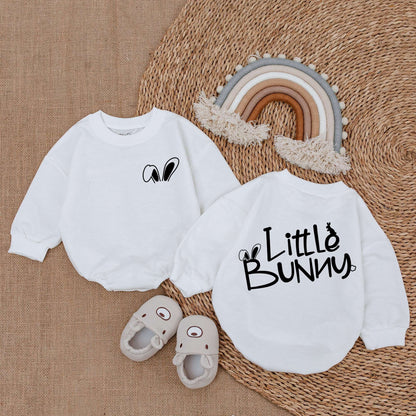 Little Bunny Baby Boy Sweatshirt Bubble Romper Easter Outfit with Playful Black Ears Design Newborn Infant Clothes Soft Comfortable Baby Shower Gift