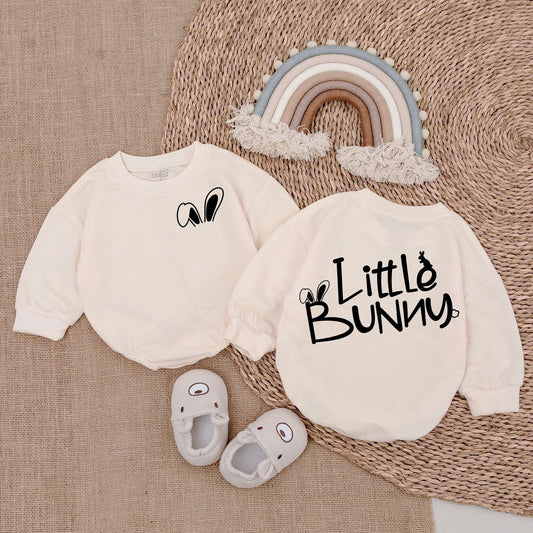 Little Bunny Baby Boy Sweatshirt Bubble Romper Easter Outfit with Playful Black Ears Design Newborn Infant Clothes Soft Comfortable Baby Shower Gift