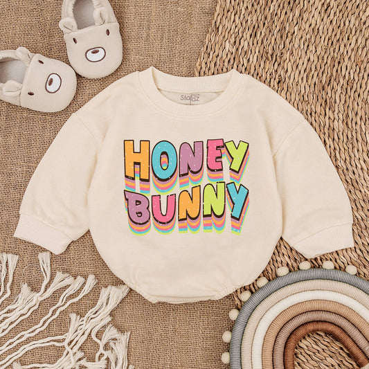Honey Bunny Baby Boy Easter Day Outfit Sweatshirt Bubble Romper Newborn Baby Clothes Adorable Spring Bodysuit Gift for First Easter Celebration