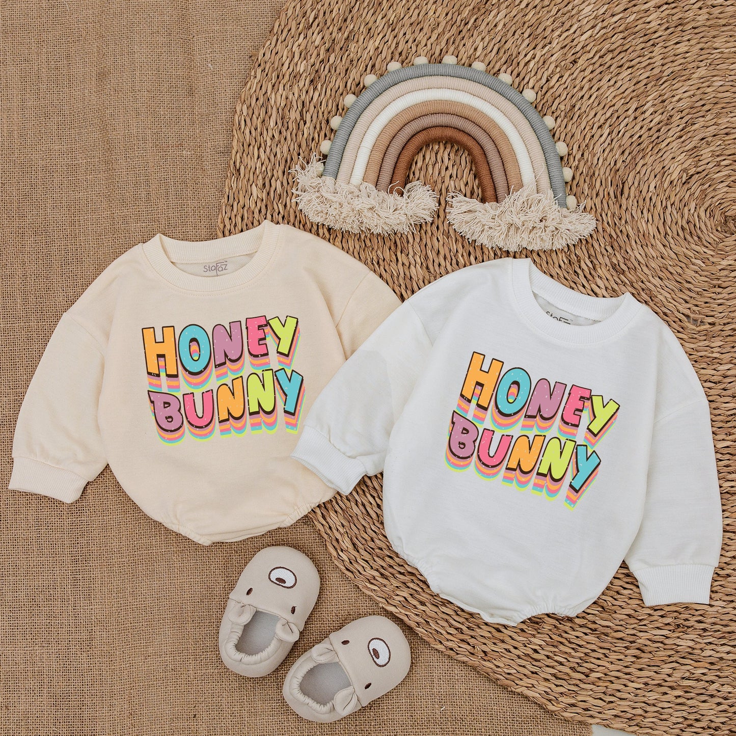 Honey Bunny Baby Boy Easter Day Outfit Sweatshirt Bubble Romper Newborn Baby Clothes Adorable Spring Bodysuit Gift for First Easter Celebration