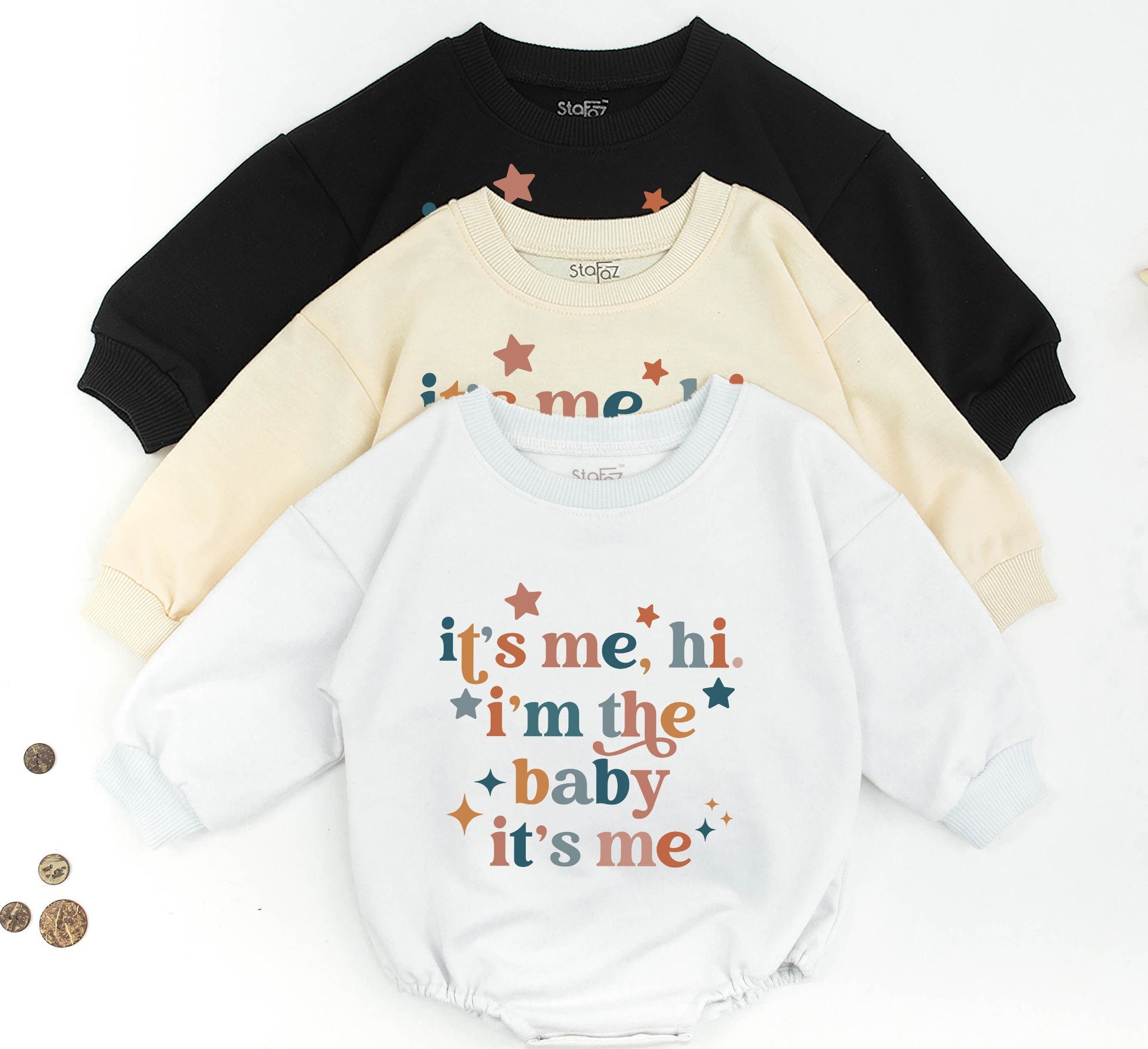 Matching Mama Baby It's Me Hi I'm The Baby Retro Sweatshirt Romper Set Funny Newborn Toddler Kids Outfit Groovy Vintage Neutral Gift
