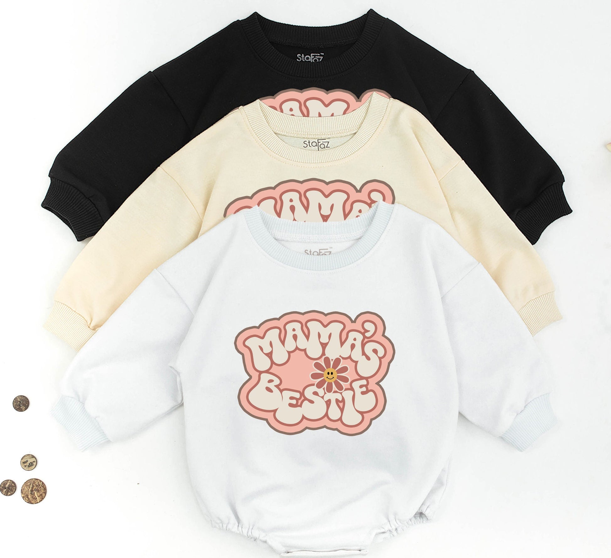 Personalized Mama and Mini Retro Groovy Matching Sweatshirt Mother Daughter Mommy and Me Comfortable Bestie Toddler Romper Outfit Gift