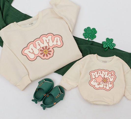 Personalized Mama and Mini Retro Groovy Matching Sweatshirt Mother Daughter Mommy and Me Comfortable Bestie Toddler Romper Outfit Gift