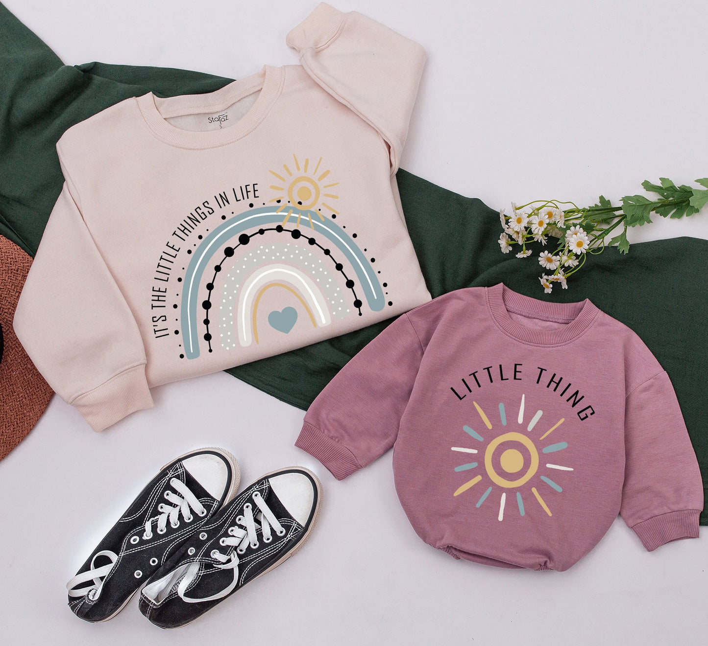 Mommy & Me Matching Sweatshirts - Little Things Cute Family Christmas Gift Idea, Mom and Baby Matching Outfits