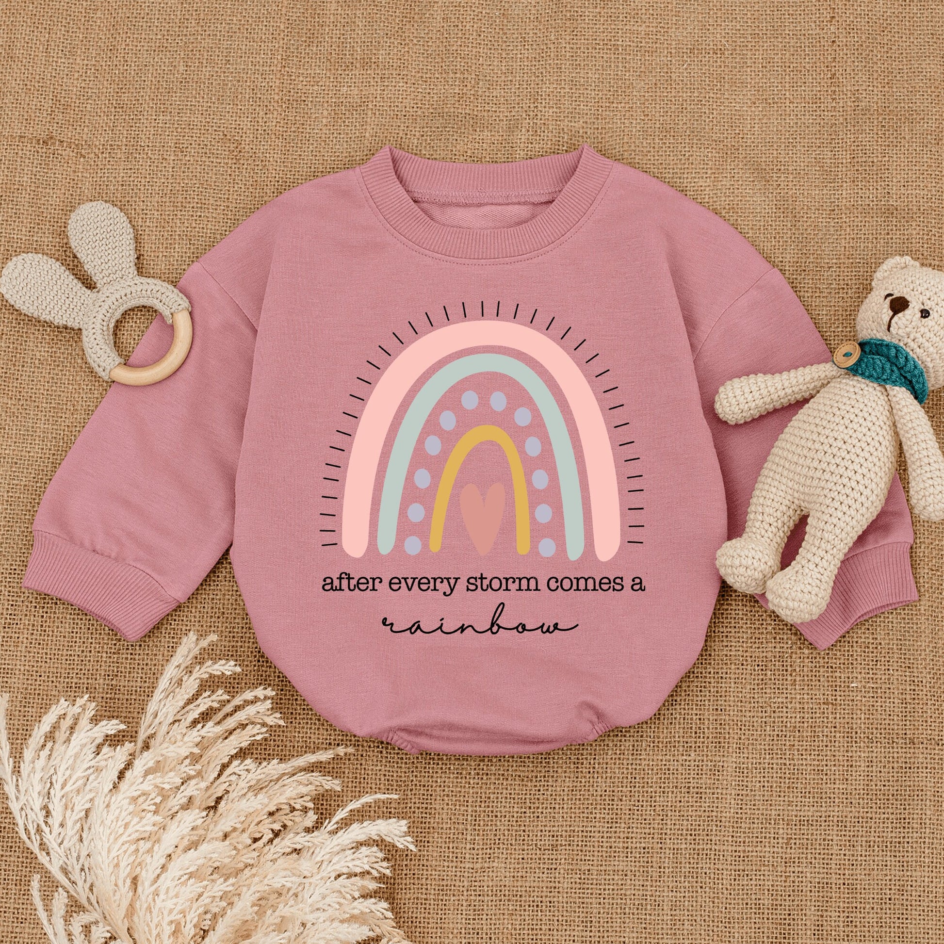 After Every Storm Rainbow Romper Baby Girl Gift Announcement, Retro Boho Newborn Clothes, Miracle Baby Shower Gift, Coming Soon Pregnancy Reveal