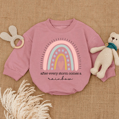 After Every Storm Rainbow Romper Baby Girl Gift Announcement, Retro Boho Newborn Clothes, Miracle Baby Shower Gift, Coming Soon Pregnancy Reveal
