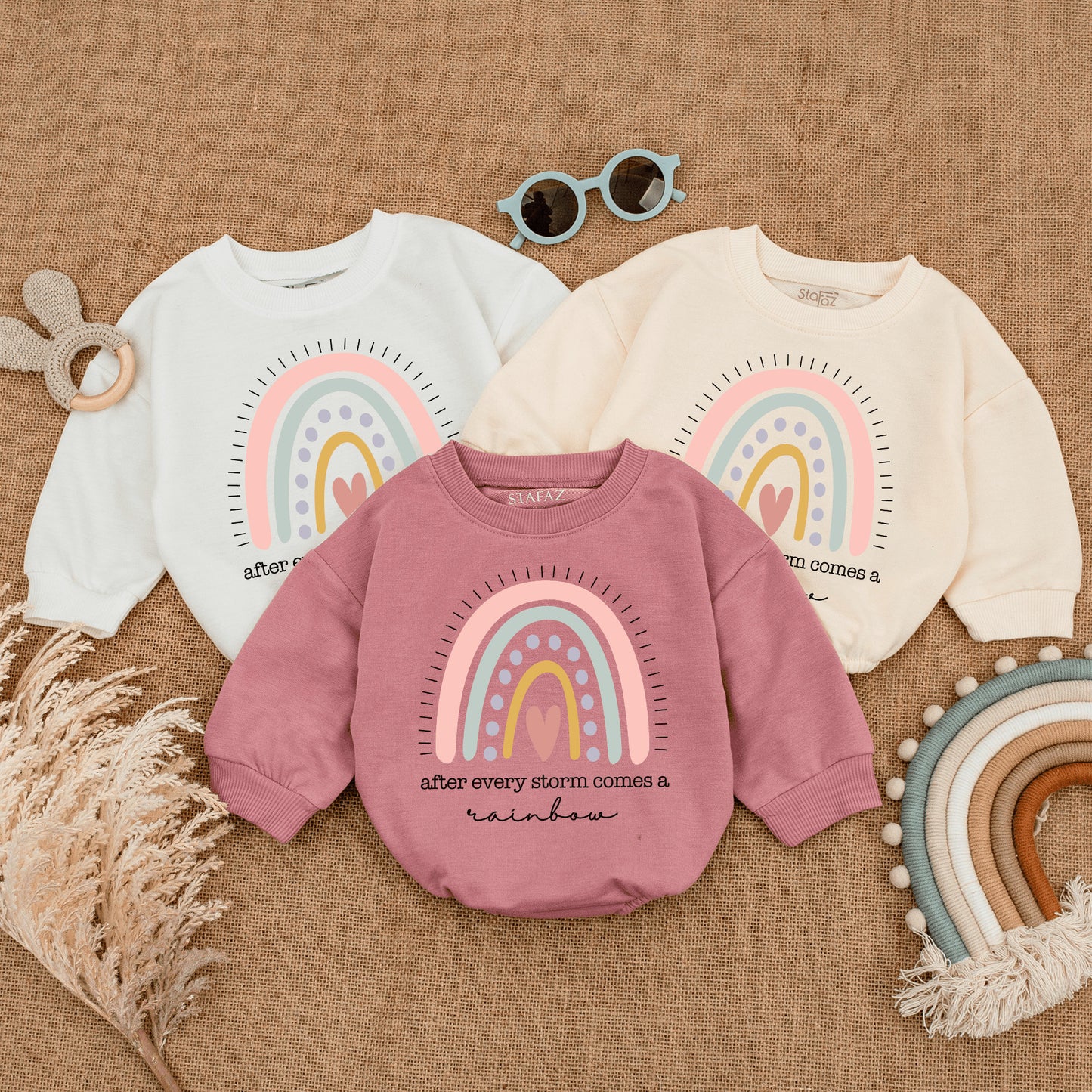 After Every Storm Rainbow Romper Baby Girl Gift Announcement, Retro Boho Newborn Clothes, Miracle Baby Shower Gift, Coming Soon Pregnancy Reveal
