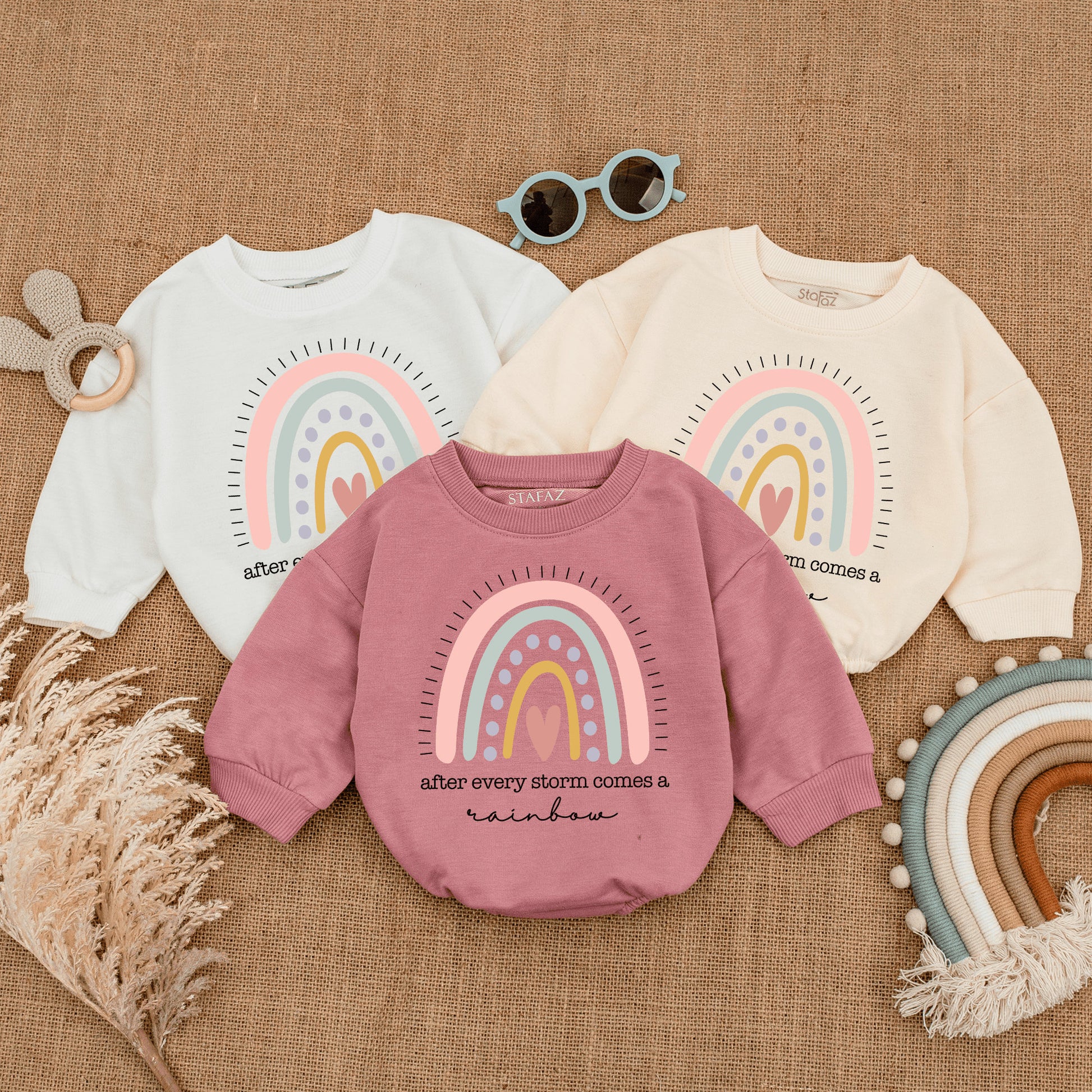 After Every Storm Rainbow Romper Baby Girl Gift Announcement, Retro Boho Newborn Clothes, Miracle Baby Shower Gift, Coming Soon Pregnancy Reveal