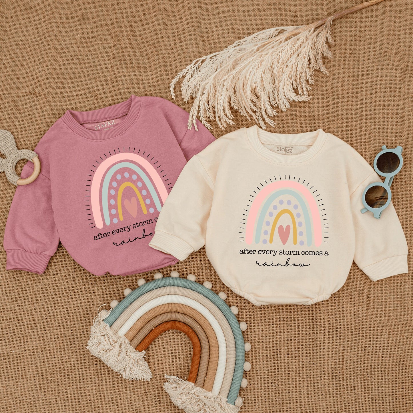 After Every Storm Rainbow Romper Baby Girl Gift Announcement, Retro Boho Newborn Clothes, Miracle Baby Shower Gift, Coming Soon Pregnancy Reveal