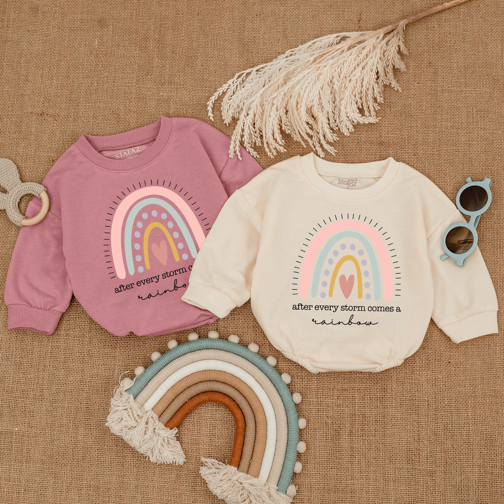 After Every Storm Rainbow Romper Baby Girl Gift Announcement, Retro Boho Newborn Clothes, Miracle Baby Shower Gift, Coming Soon Pregnancy Reveal