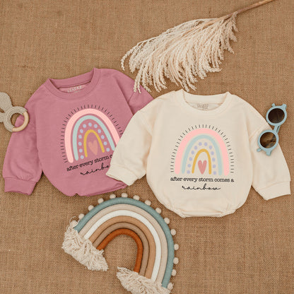 After Every Storm Rainbow Romper Baby Girl Gift Announcement, Retro Boho Newborn Clothes, Miracle Baby Shower Gift, Coming Soon Pregnancy Reveal