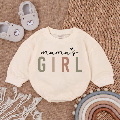 Mama's Girl Bodysuit, Sage Green & Rose Block Letter Design Baby Girl Romper, Newborn Gift Outfit