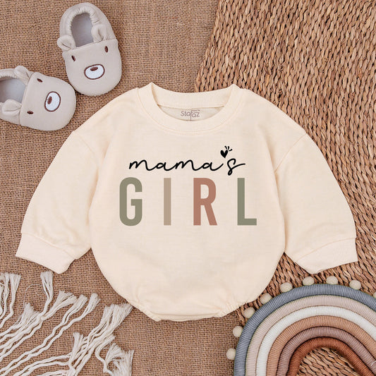 Mama's Girl Bodysuit, Sage Green & Rose Block Letter Design Baby Girl Romper, Newborn Gift Outfit