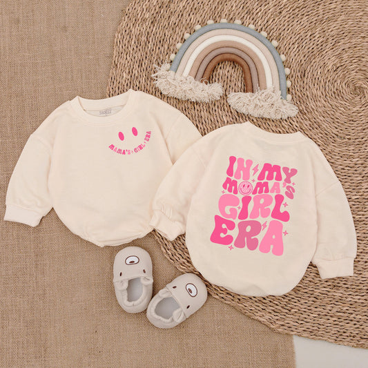 Mama's Girl Era Baby Romper: Retro Pink Smiley Face Bodysuit for Mommy's Bestie! Newborn Outfit with Stars & Lightning Bolts, Trendy Girl Gift 138 chars
