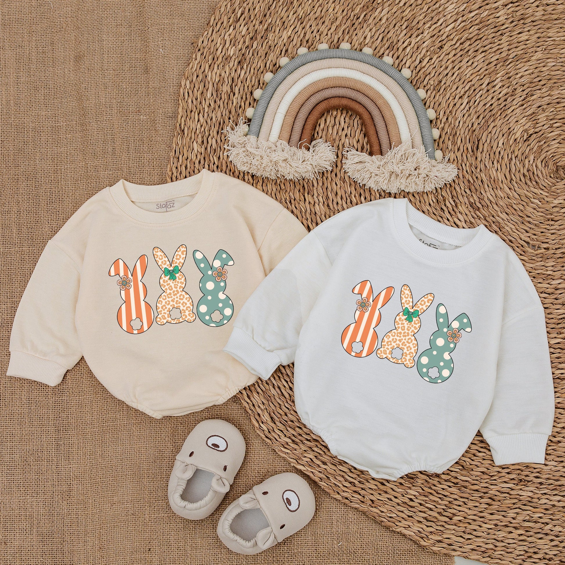 Squad Bunny Baby Boy Outfit: Easter Baby Clothes Romper Set with Striped, Leopard & Polka Dot Bunnies, Newborn Gift