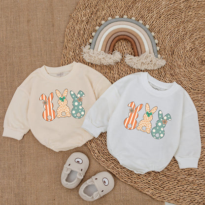 Squad Bunny Baby Boy Outfit: Easter Baby Clothes Romper Set with Striped, Leopard & Polka Dot Bunnies, Newborn Gift